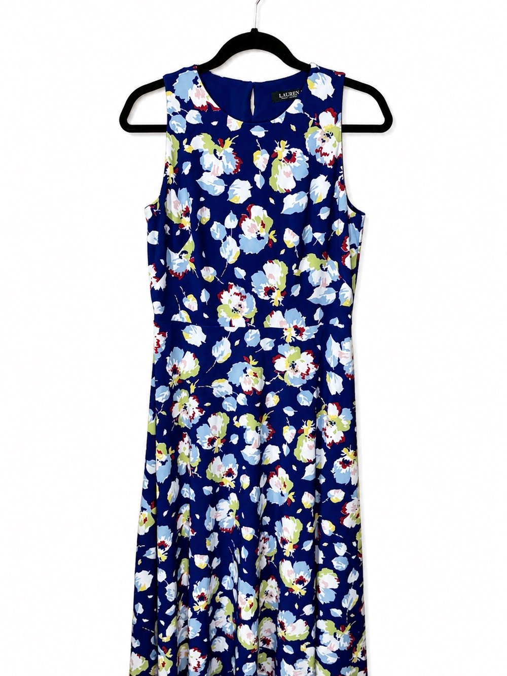 Lauren Ralph Lauren Blue Floral Fit Flare summer Dress Sleeveless Size 8 Stretch